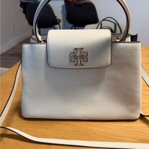Tory Burch Cream Satchel with Gold Logo